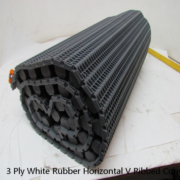 3 Ply White Rubber Horizontal V Ribbed Conveyor Belt 7Ft X 38-1/8" 0.155" Thick